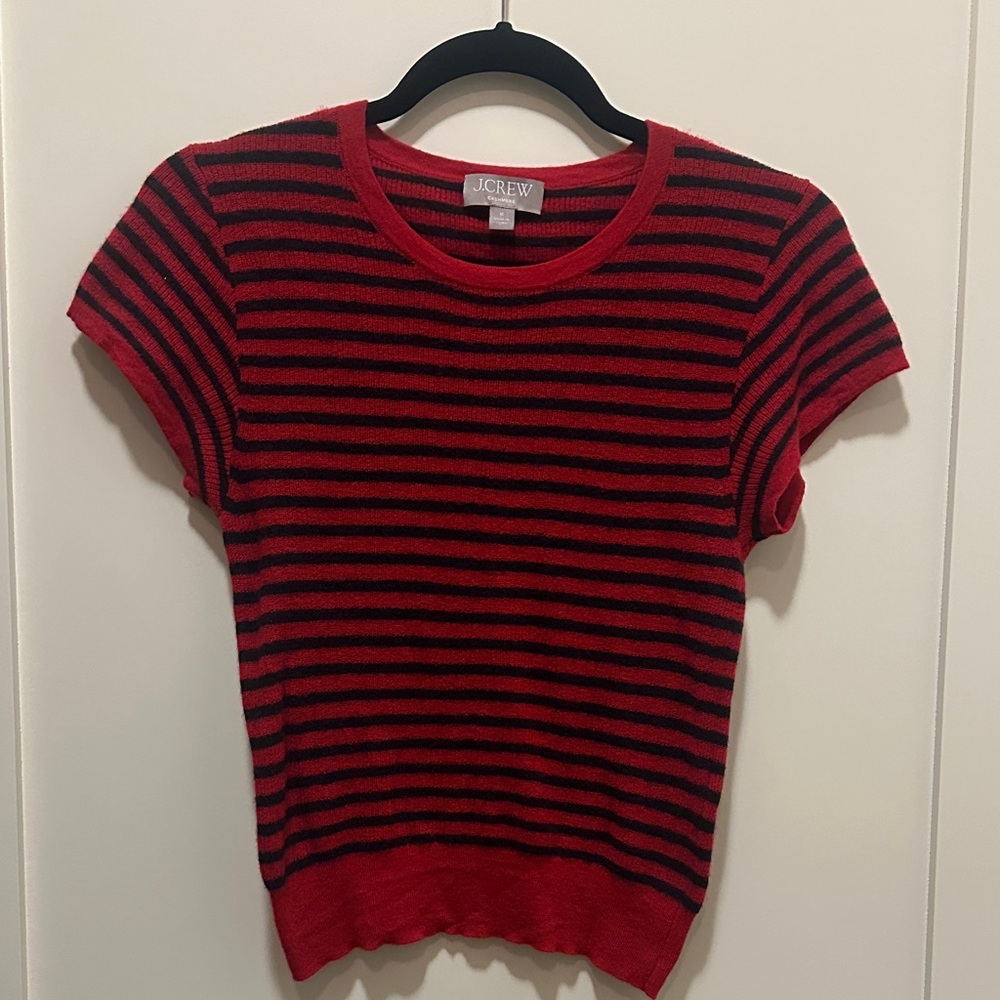 J.Crew Red and Black Striped Knit Top